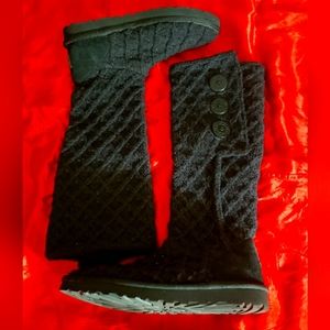 UGG 3066  Sweater Knit Tall Fold Over Black Boots Womens 7